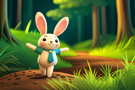 Rabbit in the forest. Vector illustration of a cartoon character.の素材