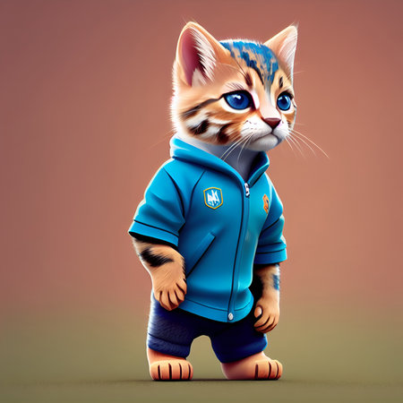 Cute kitten in a blue raincoat with a blue collar.の素材
