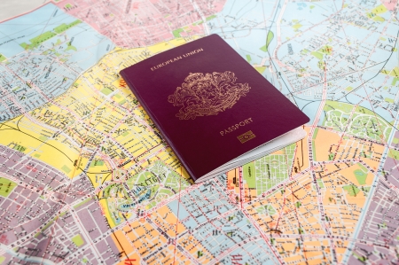 Passport shot over mapの写真素材