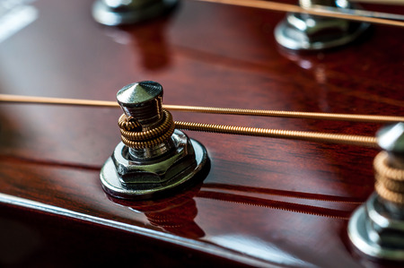 Closeup Of Part Of Acoustic Guitar Shallow Depth Of Fieldの写真素材