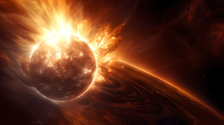 Solar System - Sun and planet in the space. 3d renderingの素材
