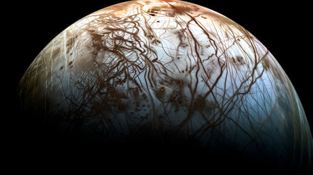 3D render of an alien planet with tree roots on a black backgroundの素材