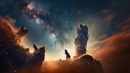 Space background with nebula and starry sky. 3d renderingの素材