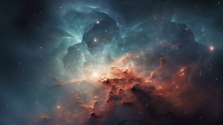 Night sky with clouds, stars and nebula. Abstract space background.の素材