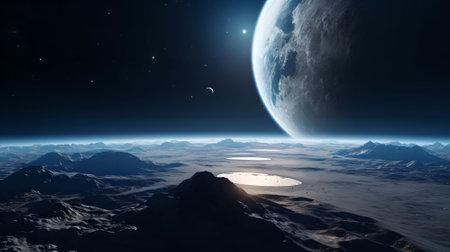 Beautiful space view with planets and stars 3D renderingの素材