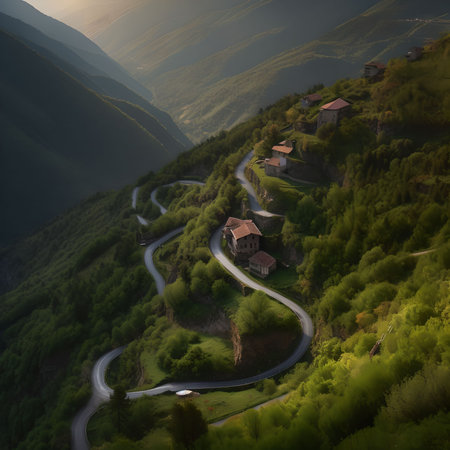 Beautiful mountain landscape with winding road. Carpathian, Ukraineの素材