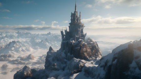 Fantasy alien planet. Mountain and sky. 3d render illustrationの素材