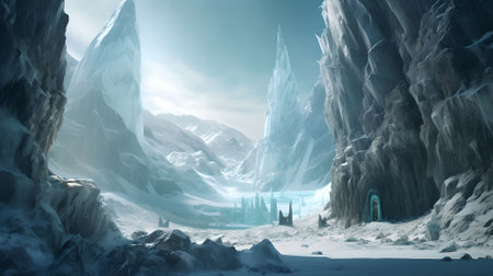 3D CG rendering of Icebergs and icelandic landscapeの素材
