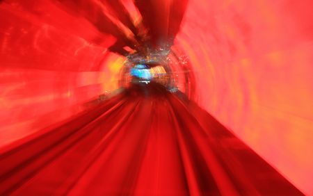 Red tunnel of lightの写真素材