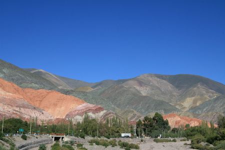 Landscape of the Quebrada de Humahuaca, near Tilcara in the Northwest of Argentina, Jujuy province near Salta.  の写真素材