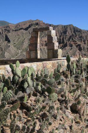 Precolumbian ruins near Tilcara (Jujuy province near Salta) surrounded by cactuses.の写真素材