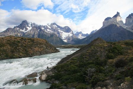 River in Torres del Paine national park in Chilean Patagoniaの写真素材