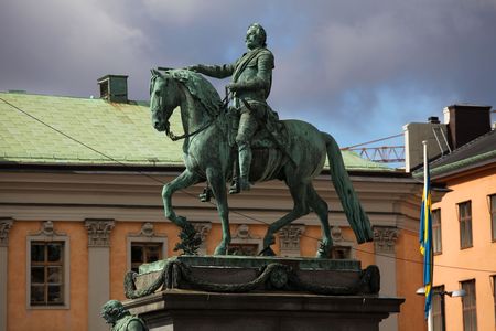 Statue of the Swedish king Gustav II Adolf in Stockholm. This artwork was erected in 1796 by the french sculptor Pierre l'Archeveque.の写真素材