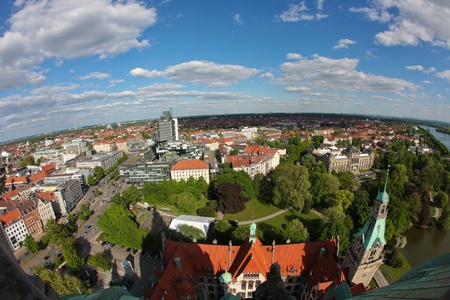 View on the center of Hannover from the new Town Hall (neues Rathaus).の写真素材