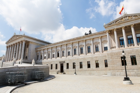 Austrian Parliament Building in Vienna  created more than 100 years ago, including the statues,の写真素材