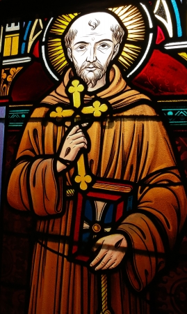 Stained glass window depicting Saint Francis of Asisi, created before 1910 のeditorial素材