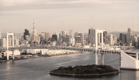 Skyline of Tokyo as seen from Odaiba at sunsetのeditorial素材