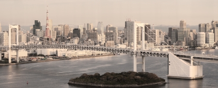 Skyline of Tokyo as seen from Odaiba at sunsetのeditorial素材