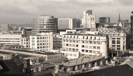 View on the center of Brussels, Belgium  including the Palace of Fine Arts and the cathedral  -...