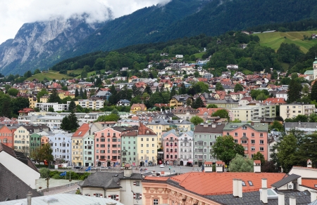 INNSBRUCK, AUSTRIA - JUNE 25 Houses in the center of Innsbruck, Austria, on June 25, 2013.のeditorial素材
