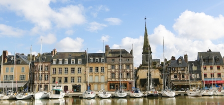 HONFLEUR, FRANCE - FEB 11: View on the old harbor of Honfleur, Calvados, France, on February 11, 2012. This town is a famous sight of Normandy and known for its picturesque port.のeditorial素材