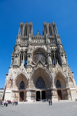 REIMS, FRANCE - JULY 3: Reims Cathedral in Champagne region, France, on July 3, 2011. This cathedral is a famous tourist site in France.のeditorial素材