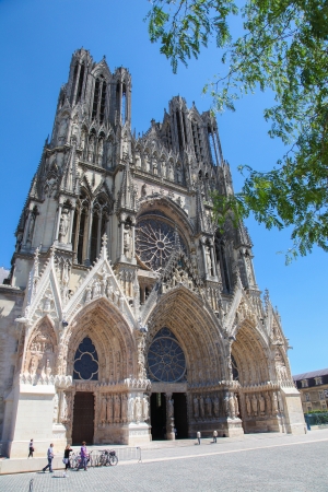 REIMS, FRANCE - JULY 3: Reims Cathedral in Champagne region, France, on July 3, 2011. This cathedral is a famous tourist site in France.のeditorial素材