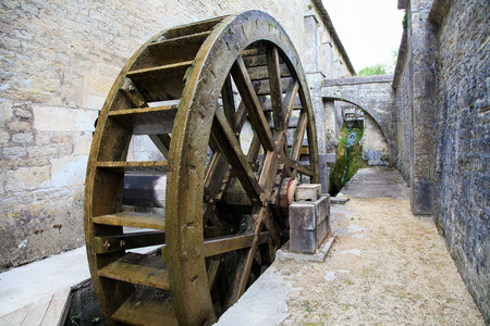 Historic watermill in the Abbey of Fontenay, Burgundy, France.のeditorial素材