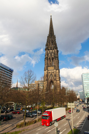 HAMBURG, GERMANY - APRIL 20, 2010: Ruins of the St. Nicholas' Church  in the center of Hamburg, Germany.のeditorial素材
