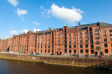 HAMBURG, GERMANY - APRIL 20, 2010: Famous red brick warehouses in Speicherstadt in the center of Hamburg, Germany.のeditorial素材