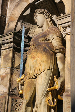 Statue of Lady Justice at the Old Town Hall of Leiden, The Netherlands. This statue is more than 200 years old, no property release required.の写真素材