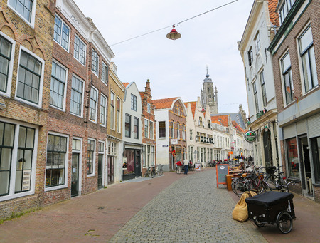 MIDDELBURG, THE NETHERLANDS - APRIL 12, 2014: Street in the center of Middelburg, capital of Zeeland province, the Netherlands.のeditorial素材