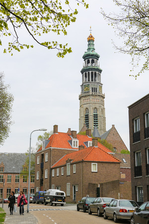 MIDDELBURG, THE NETHERLANDS - APRIL 12, 2014:  Lange Jan tower of the abbey in Middelburg, capital of Zeeland province, the Netherlands.のeditorial素材