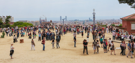 BARCELONA, SPAIN - JUNE 4, 2011: Unidentified people in the famous Park Guell in Barcelona, Catalonia, Spain.のeditorial素材