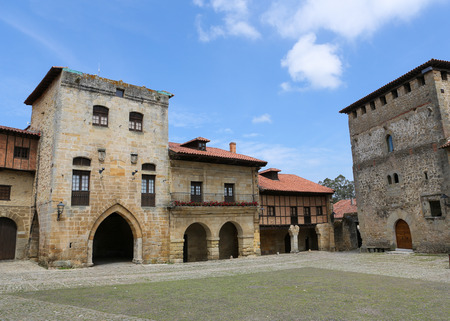 Typical architecture in Santillana del Mar, a famous historic town in Cantabria, Spain.の写真素材