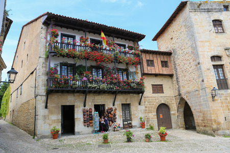 SANTILLANA DEL MAR, SPAIN - JULY 13, 2014: View on the typical architecture of Santillana del Mar, a famous historic town in Cantabria, Spain.のeditorial素材