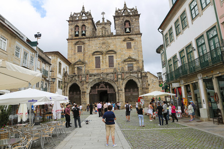 BRAGA, PORTUGAL - AUGUST 9, 2014: Cathedral in the center of Braga, Portugal, on of the most important monuments in the city.のeditorial素材