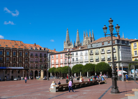 BURGOS, SPAIN - AUGUST 13, 2014: Plaza Mayor and famous gothic cathedral in Burgos, Castille, Spain.のeditorial素材