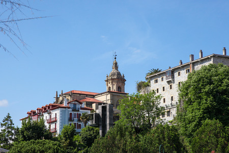 Church tower in the old center of Hondarribia, a town in Gipuzkoa, Basque Country, Spain, near the French border.の写真素材