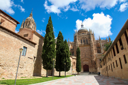 SALAMANCA, SPAIN - MAY 31, 2014: Tower and Dome of the New Cathedral or Catedral Nueva (16th Century) in Salamanca, Castile and Leon, Spain.のeditorial素材