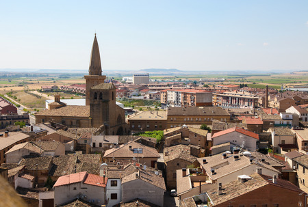 View on the old center from the medieval fortifications in Ujue, (Uxue in Basque), a town in Navarre, Northern Spain.のeditorial素材
