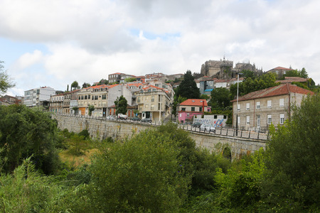 TUI, SPAIN - AUGUST 2, 2014: View on the center and the Romanesque Cathedral (11th-13th Century) of Saint Mary in Tui, Galicia, Spain.のeditorial素材