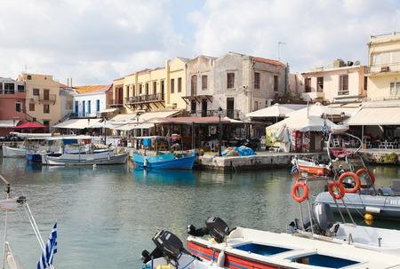RETHIMNO, GREECE - OCTOBER 3, 2014: View on the old Venetian port and city of Rethymno on the island of Crete, Greece.のeditorial素材