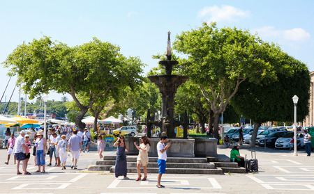 RHODES, GREECE - JUNE 12, 2015: Fountain in the center of Rhodes, Greeceのeditorial素材