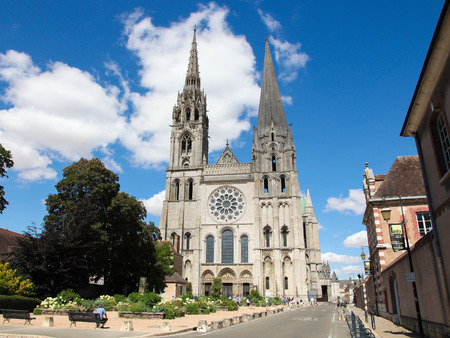 CHARTRES, FRANCE - JULY 21, 2015:  Cathedral of Our Lady of Chartres, a medieval Catholic cathedral in Chartres, France, about 80 kilometers southwest of Paris.のeditorial素材