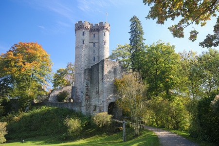 The Medieval Castle Kasselburg (12th Century) near the village of Pelm in the Vulkaneifel district in Rhineland-Palatinate, Germany.のeditorial素材
