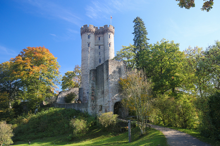 The Medieval Castle Kasselburg (12th Century) near the village of Pelm in the Vulkaneifel district in Rhineland-Palatinate, Germany.のeditorial素材