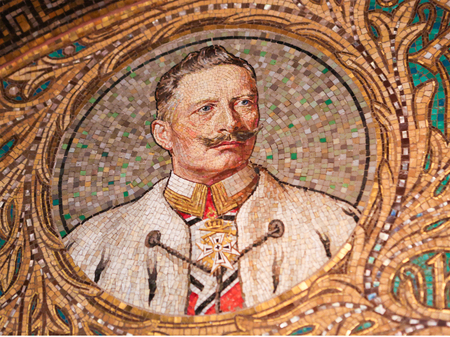 GEROLSTEIN, GERMANY - OCTOBER 10, 2015: Mosaic of Kaiser Wilhelm II, the last German Emperor and King of Prussia from 1888 to 1918, in the Redeemer Church of Gerolstein in the Vulkaneifel district in Germany.のeditorial素材