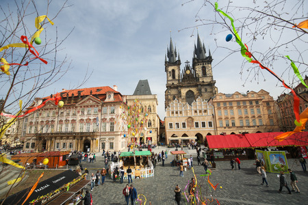 PRAGUE, CZECH REPUBLIC - APRIL 3, 2016: Church of Our Lady before Tyn at the Old Town Square in the historic center of Prague, Czech Republicのeditorial素材