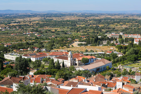 View from the Templars Castle on the famous Convent and church of Graca in Castelo Branco, a city in the Centro region of Portugal.のeditorial素材